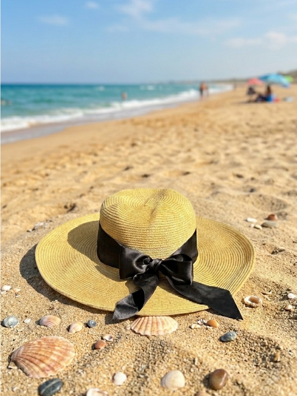 Straw Sun Hat with Black Ribbon